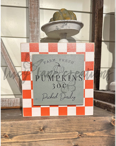Orange Checkered Farm Fresh Pumpkin Block