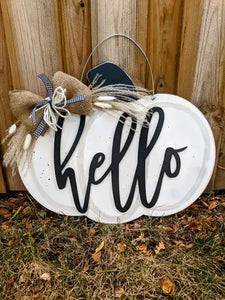 Boho Hello Fall Pumpkin Door Hanger: Black Wording