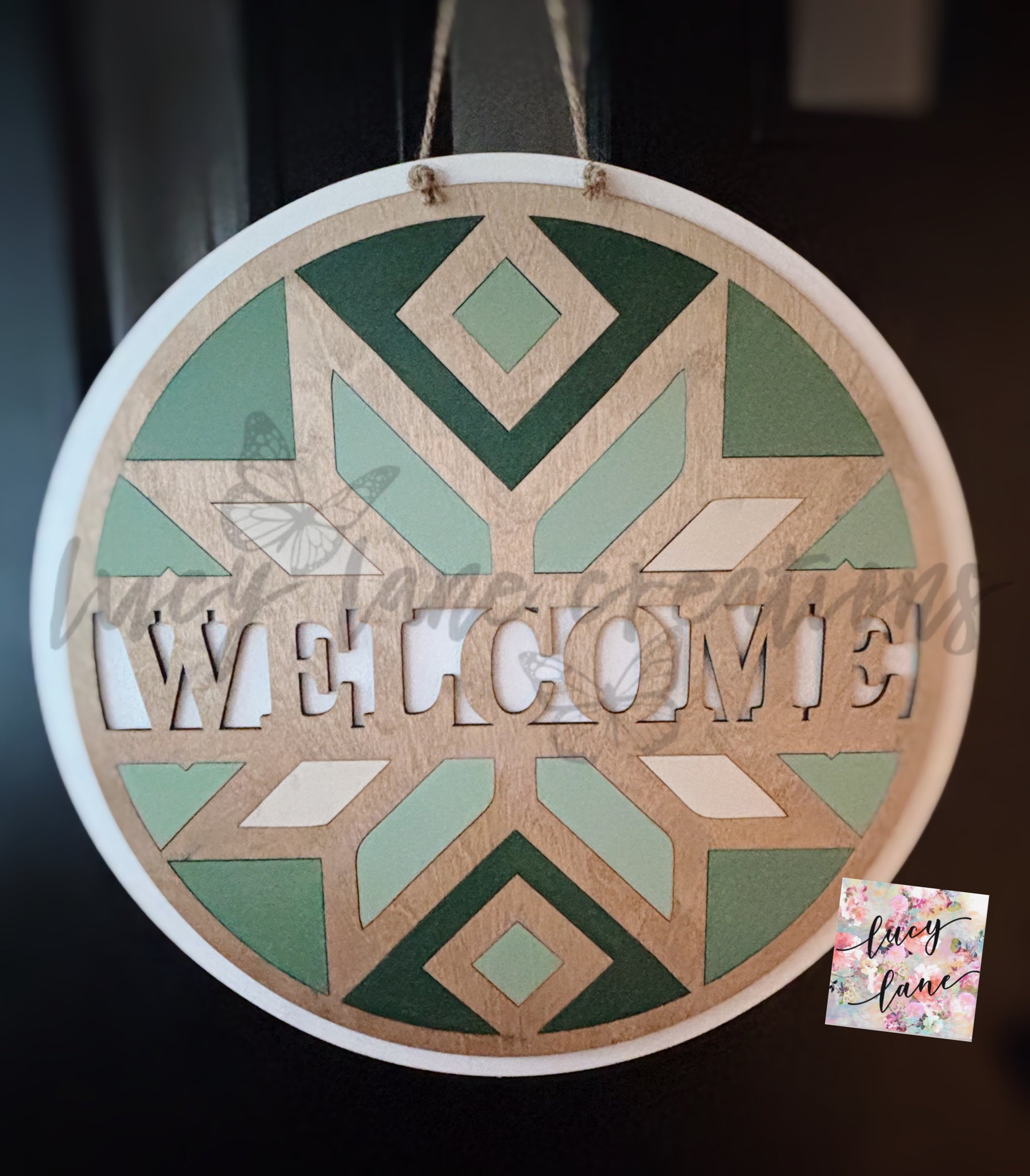 Welcome Neutral Barn Quilt Door Hanger
