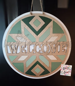 Welcome Neutral Barn Quilt Door Hanger