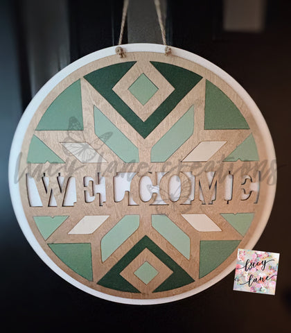 Welcome Neutral Barn Quilt Door Hanger