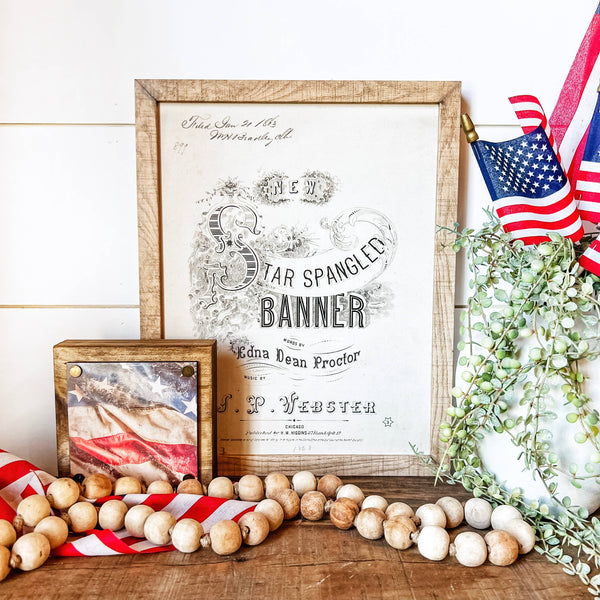 Star Spangled Banner Black & White Wood Sign: White Distress Frame / 8x10 Inches